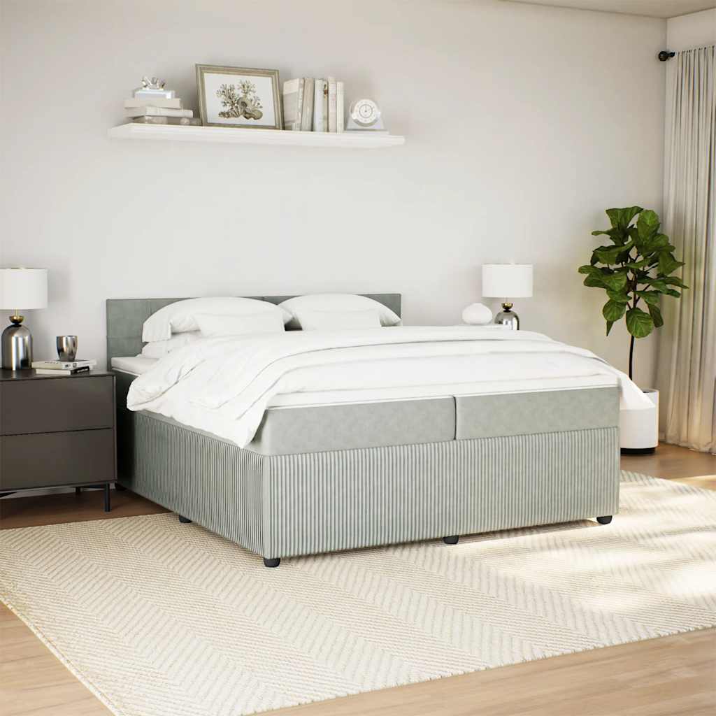Κρεβάτι Boxspring με Στρώμα Ανοιχτό Γκρι 200x200 εκ. Βελούδινο