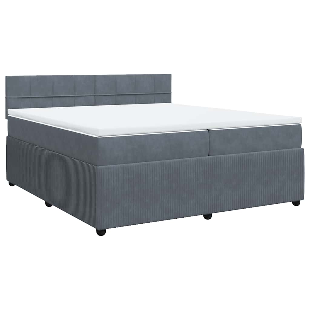 Κρεβάτι Boxspring με Στρώμα Σκούρο Γκρι 200x200 εκ. Βελούδινο