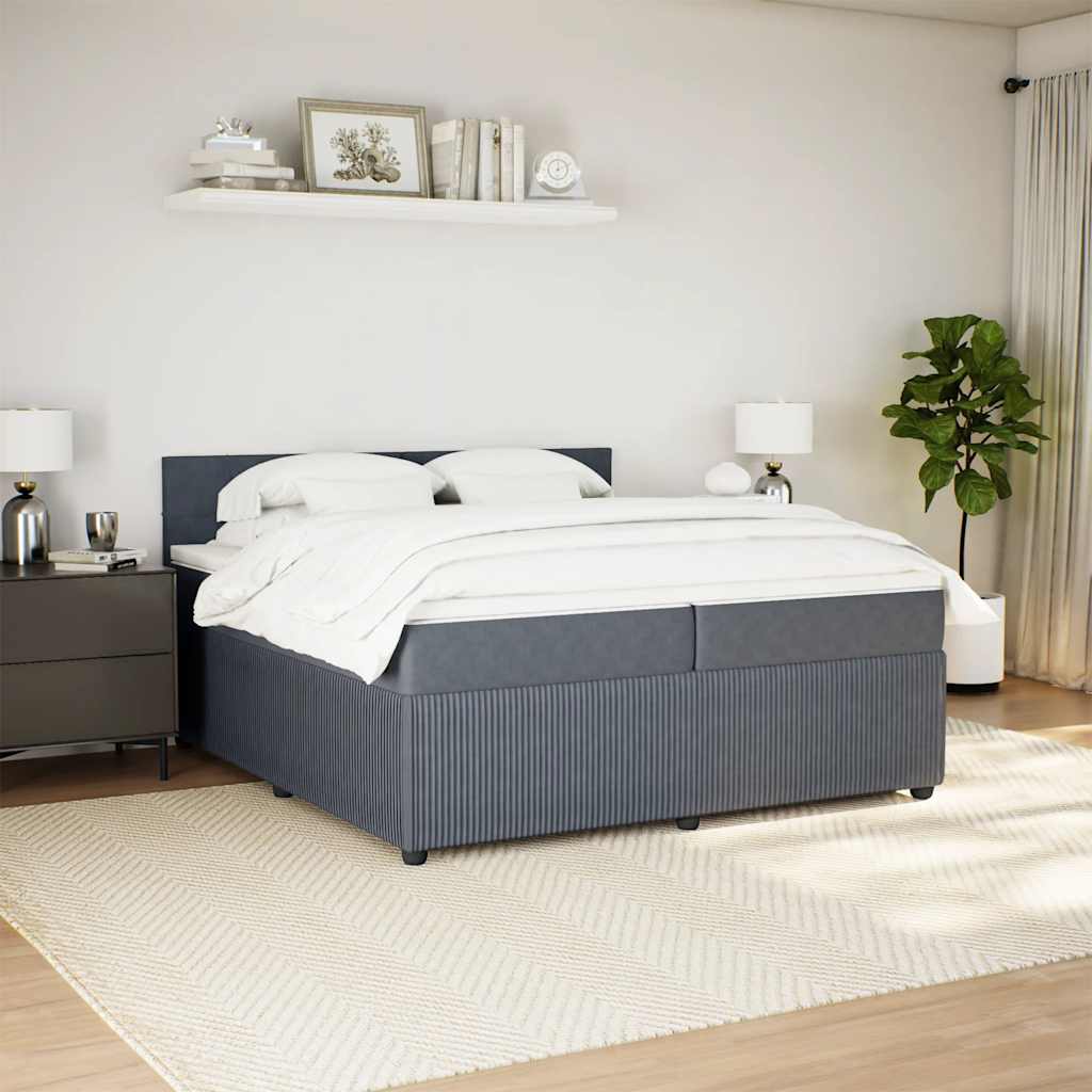 Κρεβάτι Boxspring με Στρώμα Σκούρο Γκρι 200x200 εκ. Βελούδινο