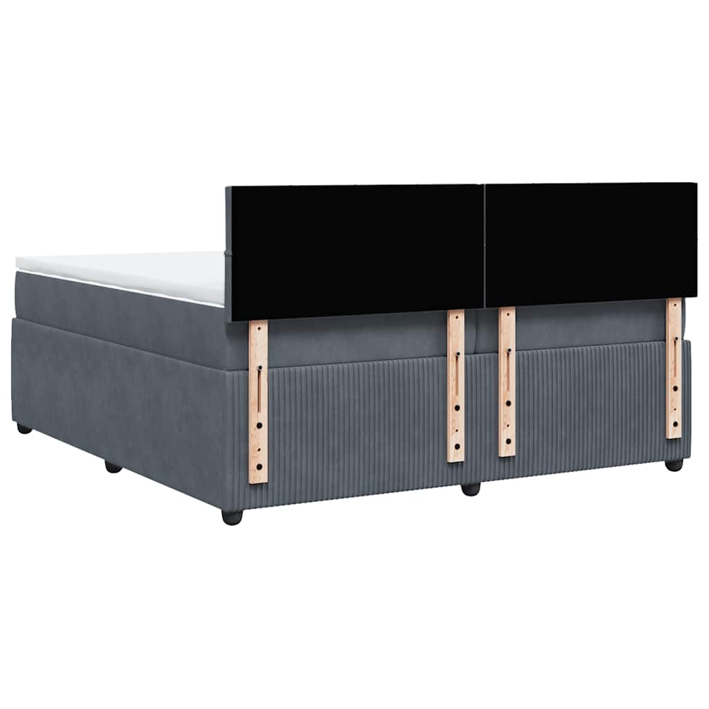 Κρεβάτι Boxspring με Στρώμα Σκούρο Γκρι 200x200 εκ. Βελούδινο