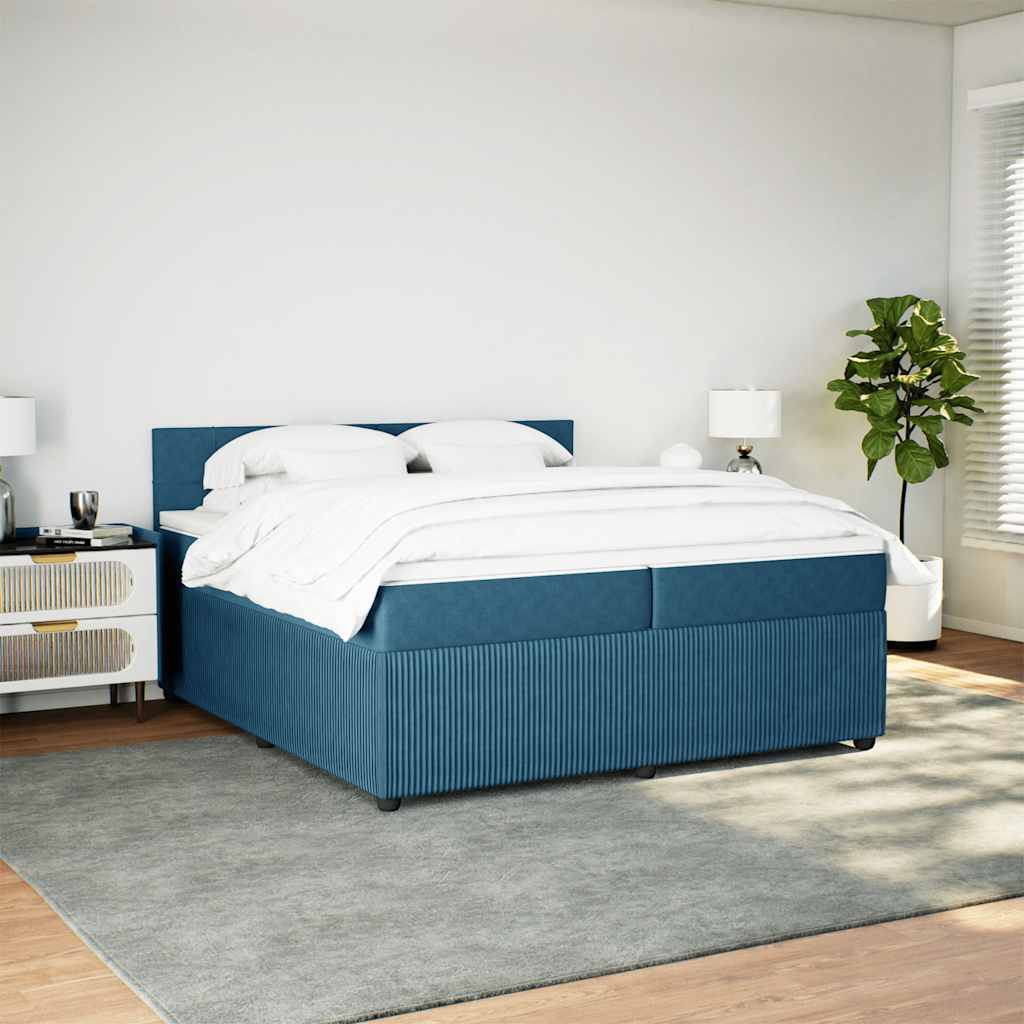 Κρεβάτι Boxspring με Στρώμα Μπλε 200x200 εκ. Βελούδινο
