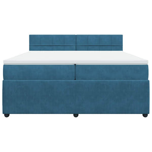 Κρεβάτι Boxspring με Στρώμα Μπλε 200x200 εκ. Βελούδινο