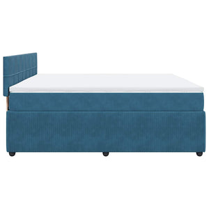 Κρεβάτι Boxspring με Στρώμα Μπλε 200x200 εκ. Βελούδινο
