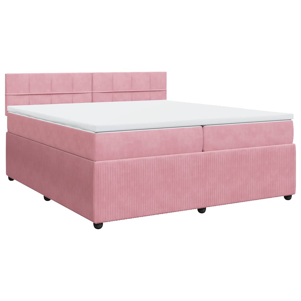 Κρεβάτι Boxspring με Στρώμα Ροζ 200x200 εκ. Βελούδινο - Pakobazaar