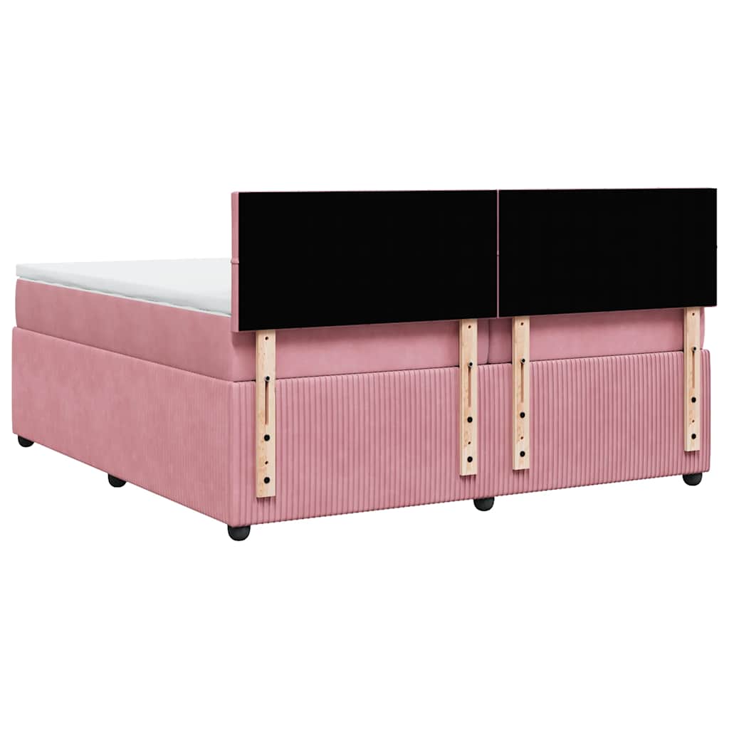 Κρεβάτι Boxspring με Στρώμα Ροζ 200x200 εκ. Βελούδινο - Pakobazaar
