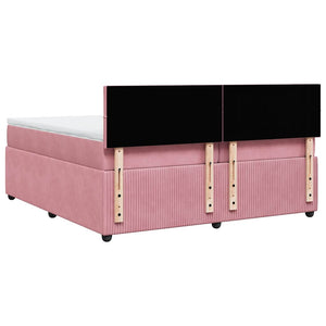 Κρεβάτι Boxspring με Στρώμα Ροζ 200x200 εκ. Βελούδινο - Pakobazaar