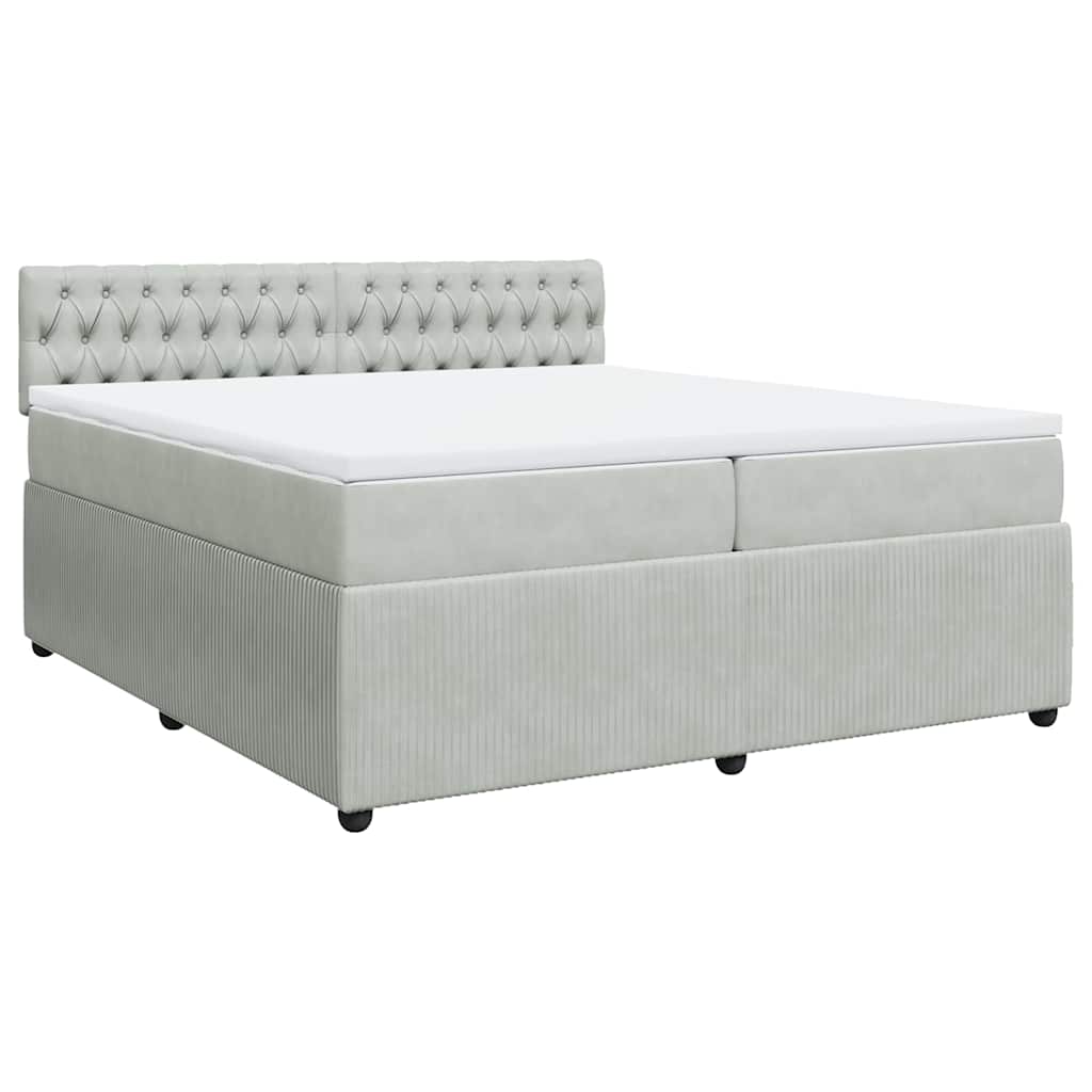Κρεβάτι Boxspring με Στρώμα Ανοιχτό Γκρι 200x200 εκ. Βελούδινο - Pakobazaar