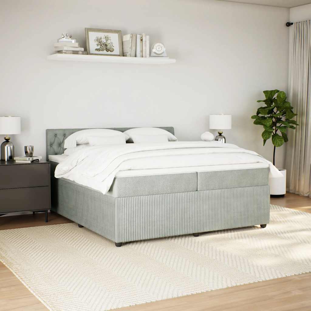 Κρεβάτι Boxspring με Στρώμα Ανοιχτό Γκρι 200x200 εκ. Βελούδινο - Pakobazaar
