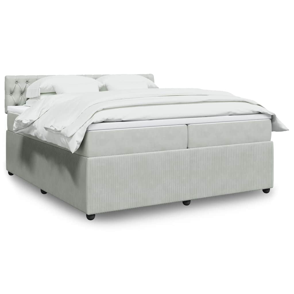 Κρεβάτι Boxspring με Στρώμα Ανοιχτό Γκρι 200x200 εκ. Βελούδινο - Pakobazaar