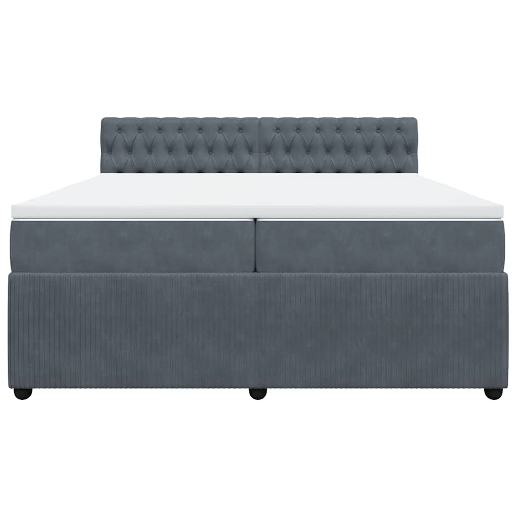 Κρεβάτι Boxspring με Στρώμα Σκούρο Γκρι 200x200 εκ. Βελούδινο - Pakobazaar