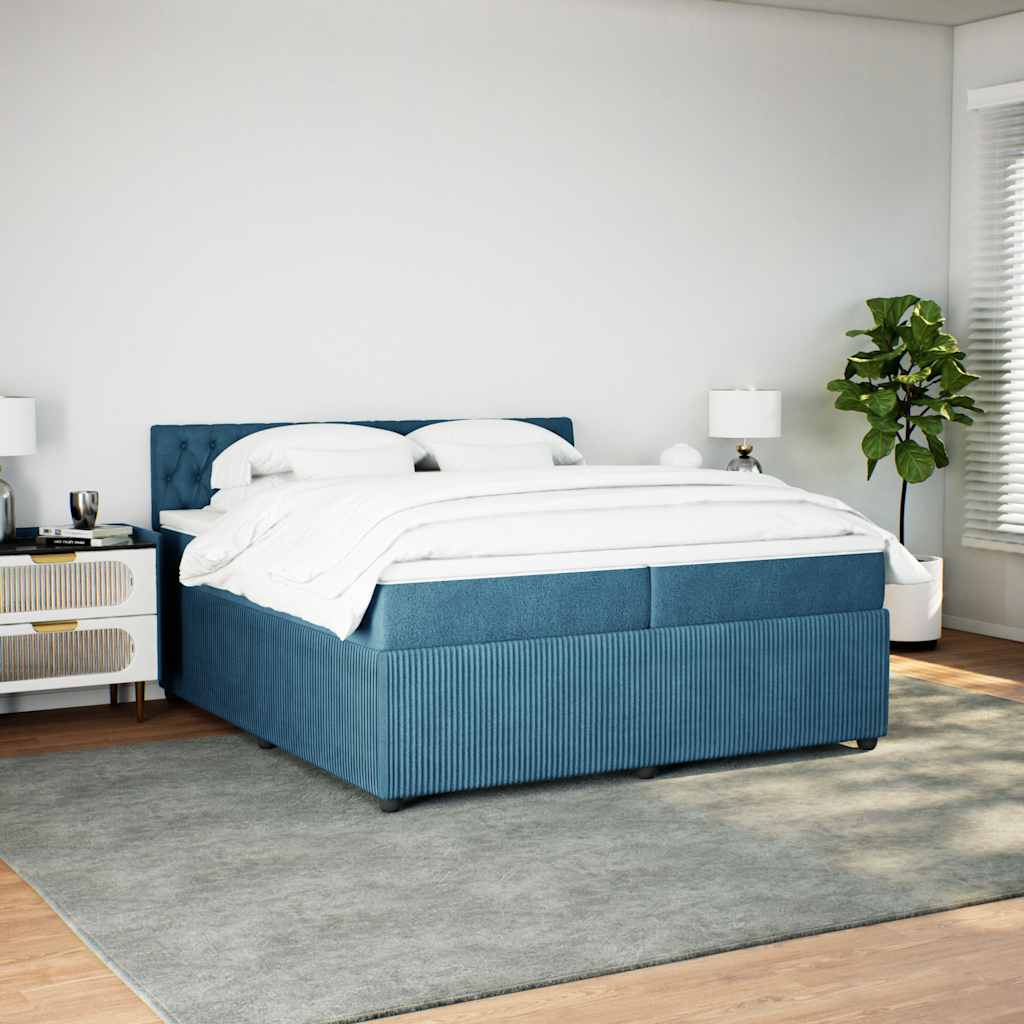 Κρεβάτι Boxspring με Στρώμα Μπλε 200x200 εκ. Βελούδινο
