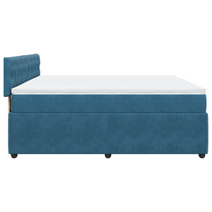 Κρεβάτι Boxspring με Στρώμα Μπλε 200x200 εκ. Βελούδινο
