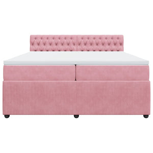 Κρεβάτι Boxspring με Στρώμα Ροζ 200x200 εκ. Βελούδινο - Pakobazaar
