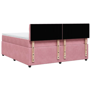Κρεβάτι Boxspring με Στρώμα Ροζ 200x200 εκ. Βελούδινο - Pakobazaar