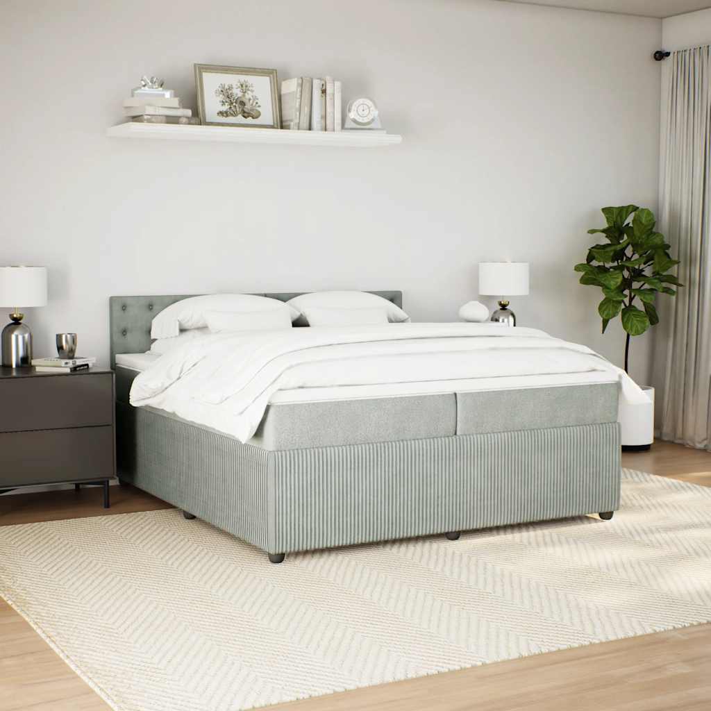 Κρεβάτι Boxspring με Στρώμα Ανοιχτό Γκρι 200x200 εκ. Βελούδινο - Pakobazaar