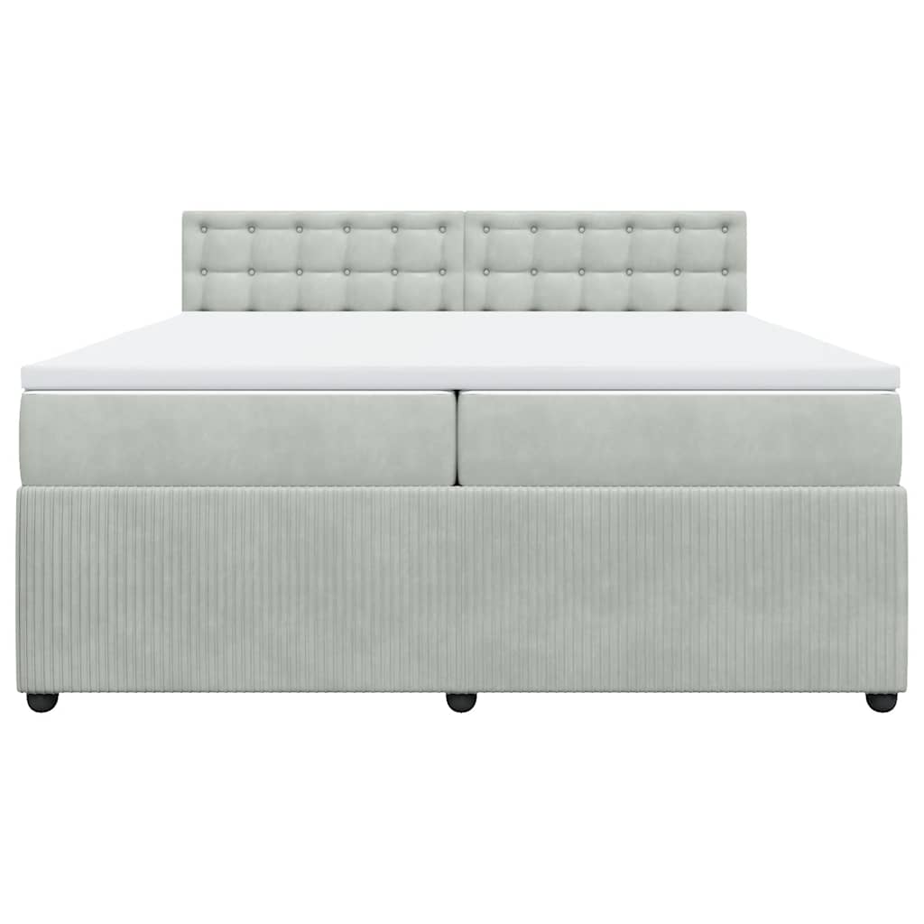 Κρεβάτι Boxspring με Στρώμα Ανοιχτό Γκρι 200x200 εκ. Βελούδινο - Pakobazaar