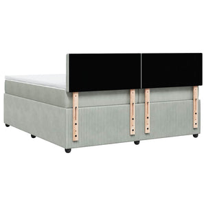 Κρεβάτι Boxspring με Στρώμα Ανοιχτό Γκρι 200x200 εκ. Βελούδινο - Pakobazaar