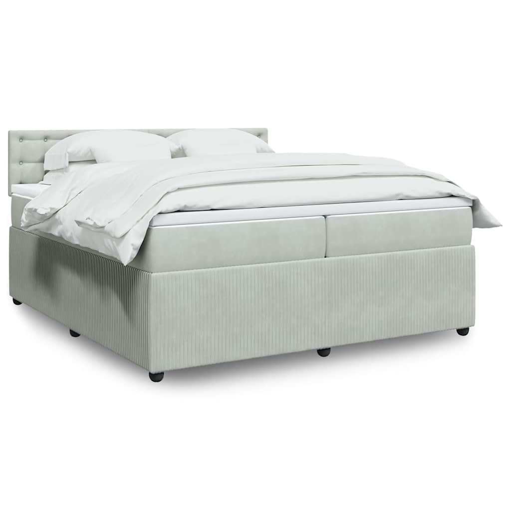 Κρεβάτι Boxspring με Στρώμα Ανοιχτό Γκρι 200x200 εκ. Βελούδινο - Pakobazaar