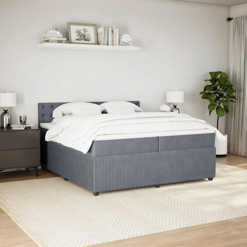 Κρεβάτι Boxspring με Στρώμα Σκούρο Γκρι 200x200 εκ. Βελούδινο - Pakobazaar