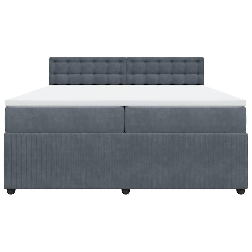 Κρεβάτι Boxspring με Στρώμα Σκούρο Γκρι 200x200 εκ. Βελούδινο - Pakobazaar