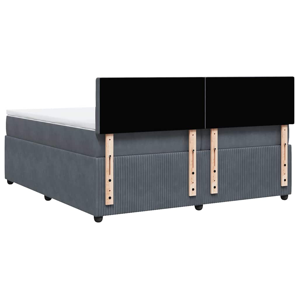 Κρεβάτι Boxspring με Στρώμα Σκούρο Γκρι 200x200 εκ. Βελούδινο - Pakobazaar