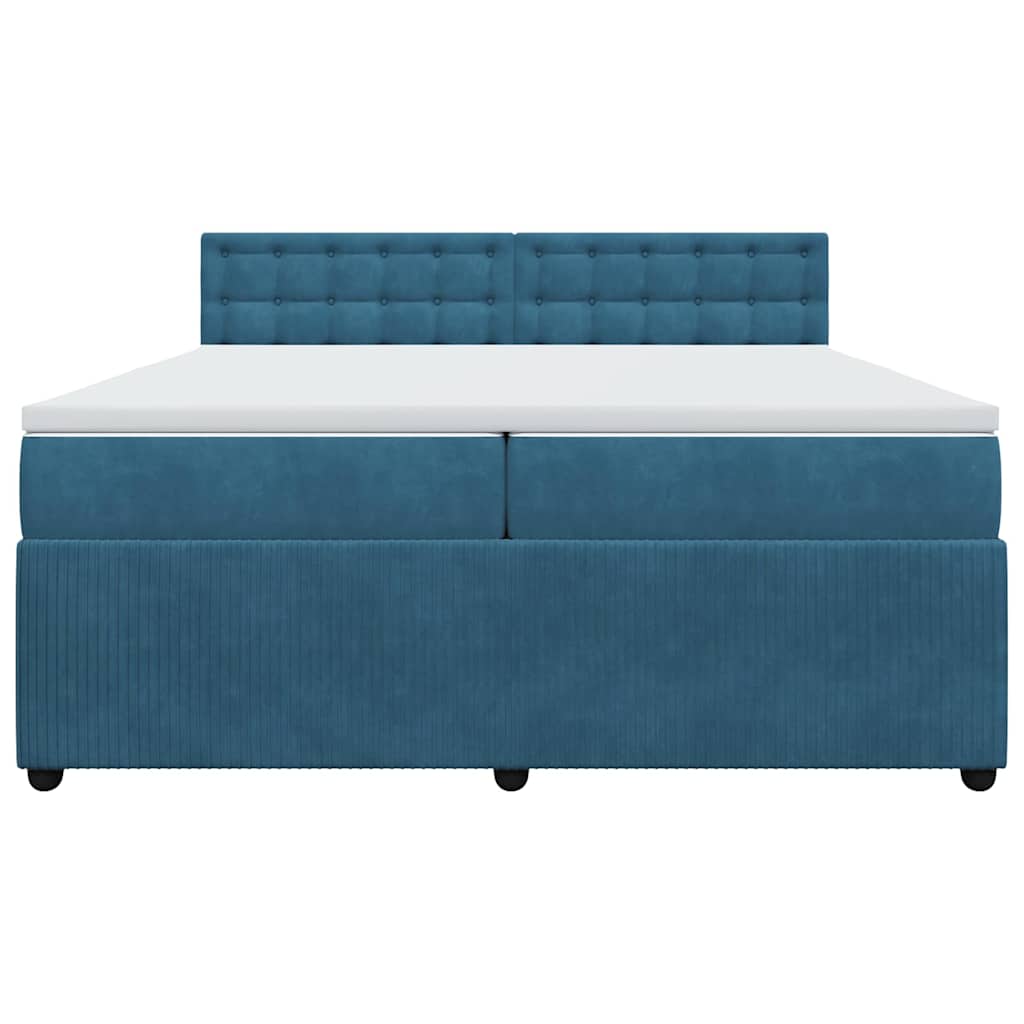 Κρεβάτι Boxspring με Στρώμα Μπλε 200x200 εκ. Βελούδινο