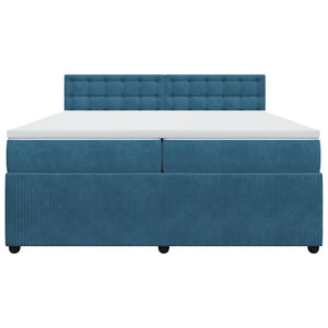 Κρεβάτι Boxspring με Στρώμα Μπλε 200x200 εκ. Βελούδινο