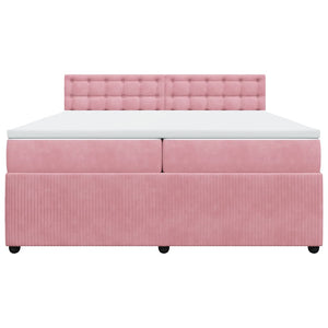Κρεβάτι Boxspring με Στρώμα Ροζ 200x200 εκ. Βελούδινο - Pakobazaar