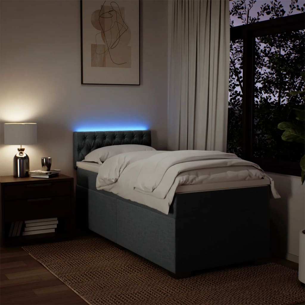 Κρεβάτι Boxspring με Στρώμα Σκούρο Γκρι 80x200 εκ. Υφασμάτινο