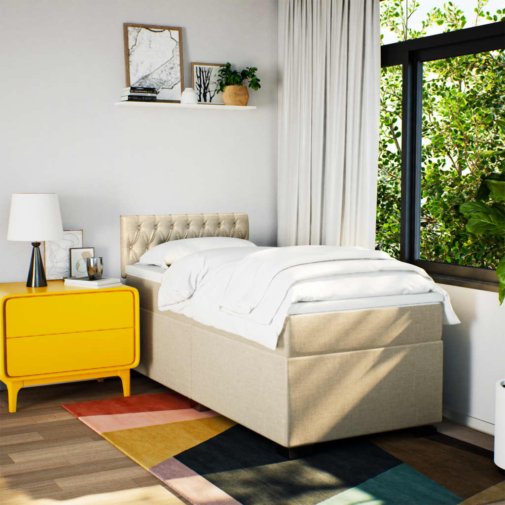 Κρεβάτι Boxspring με Στρώμα Κρεμ 80 x 200 εκ. Υφασμάτινο - Pakobazaar