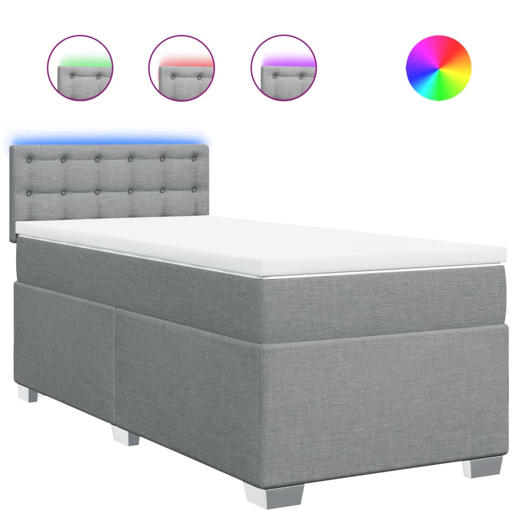 Κρεβάτι Boxspring με Στρώμα Ανοιχτό Γκρι 80x200 εκ. Υφασμάτινο - Pakobazaar
