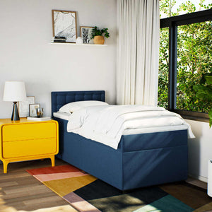 Κρεβάτι Boxspring με Στρώμα Μπλε 80x200 εκ. Υφασμάτινο