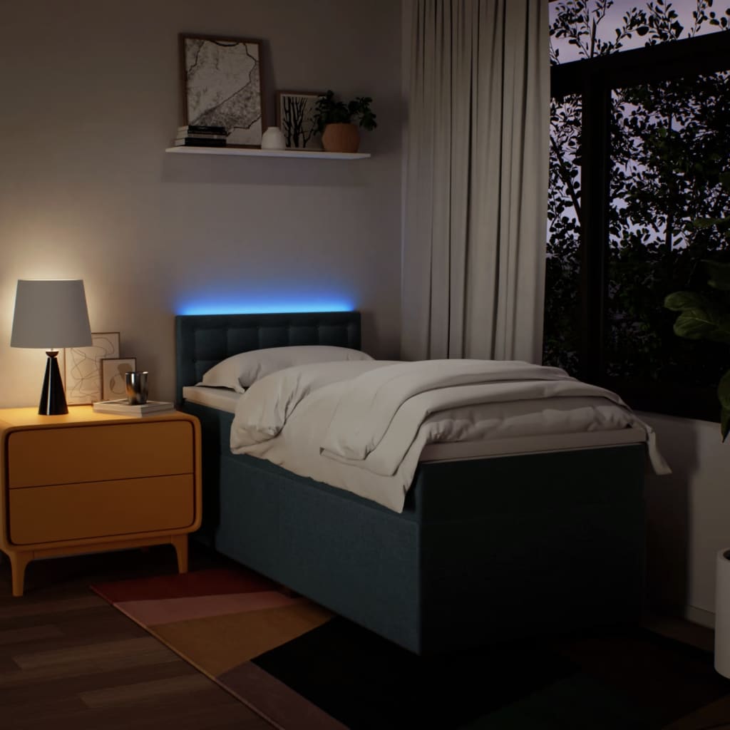 Κρεβάτι Boxspring με Στρώμα Μπλε 80x200 εκ. Υφασμάτινο