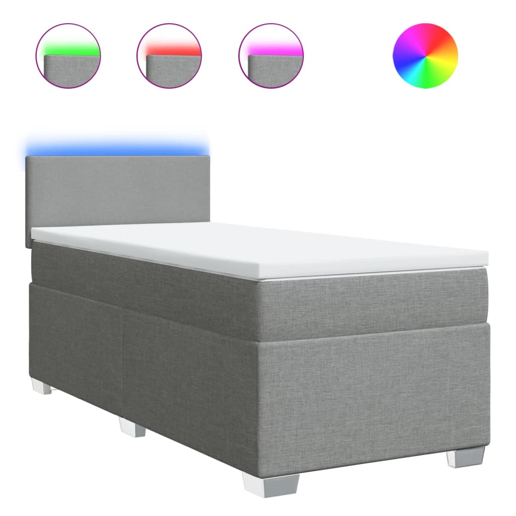 Κρεβάτι Boxspring με Στρώμα Ανοιχτό Γκρι 90x190 εκ. Υφασμάτινο - Pakobazaar