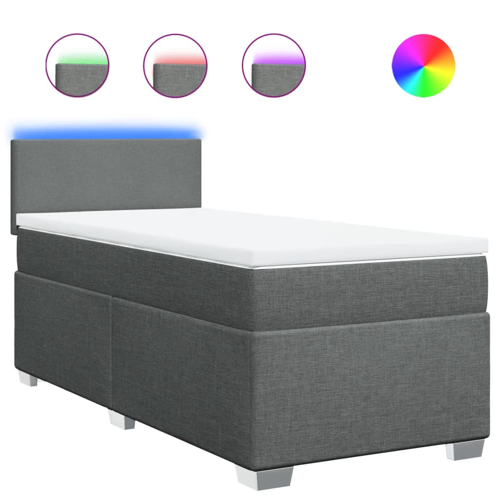 Κρεβάτι Boxspring με Στρώμα Σκούρο Γκρι 90x190 εκ. Υφασμάτινο - Pakobazaar