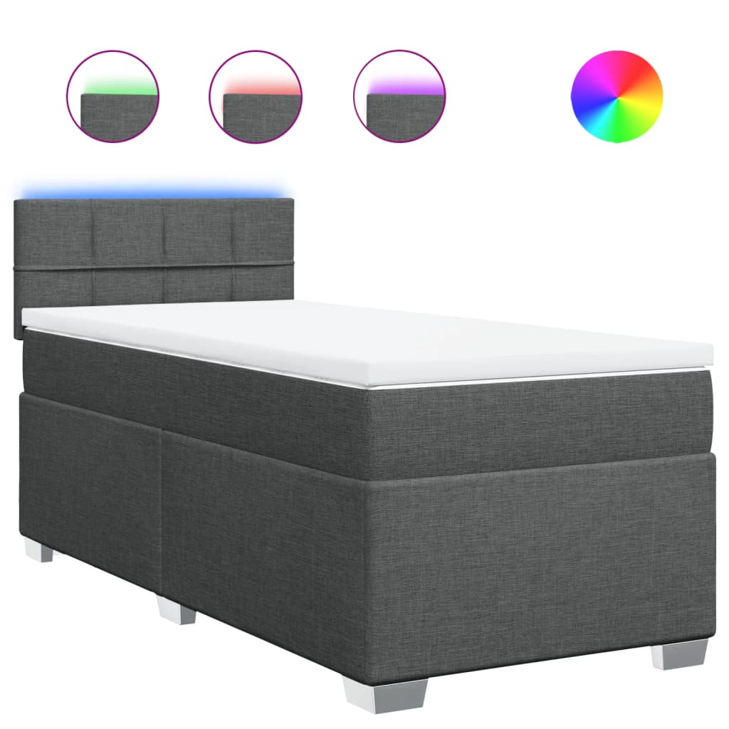 Κρεβάτι Boxspring με Στρώμα Σκούρο Γκρι 90x190 εκ. Υφασμάτινο - Pakobazaar