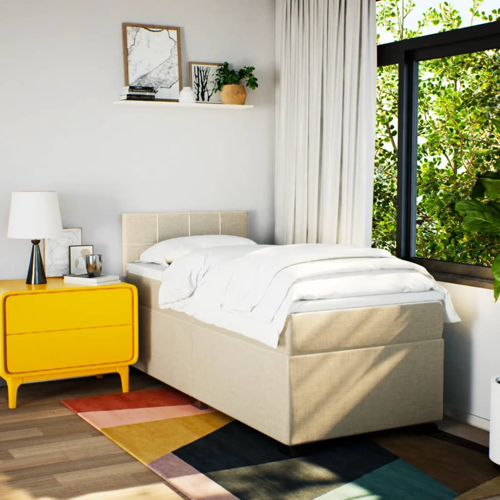 Κρεβάτι Boxspring με Στρώμα Κρεμ 90x190 εκ.Υφασμάτινο - Pakobazaar