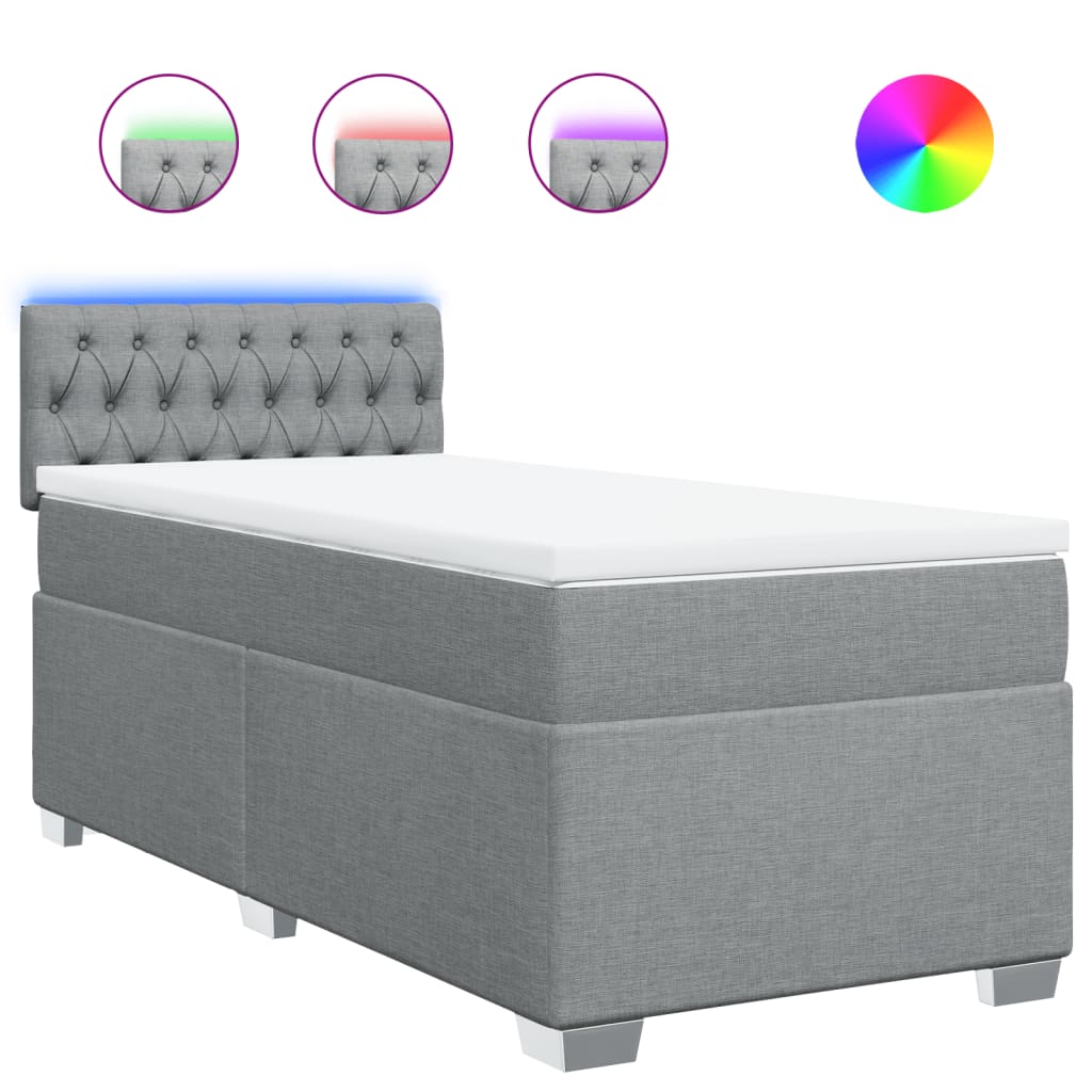 Κρεβάτι Boxspring με Στρώμα Ανοιχτό Γκρι 90x190 εκ. Υφασμάτινο - Pakobazaar