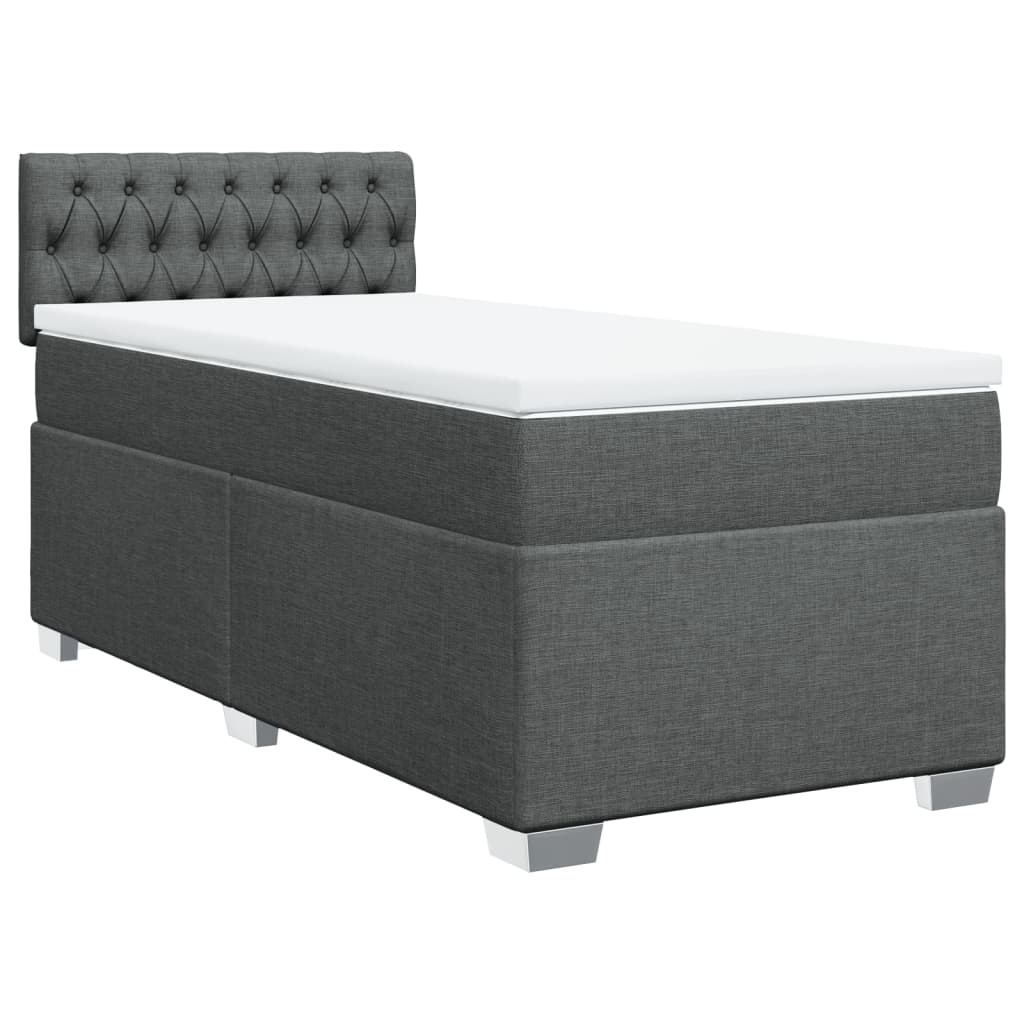 Κρεβάτι Boxspring με Στρώμα Σκούρο Γκρι 90x190 εκ. Υφασμάτινο - Pakobazaar