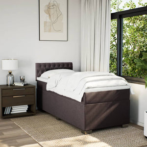 Κρεβάτι Boxspring με Στρώμα Σκούρο Καφέ 90x190 εκ. Υφασμάτινο - Pakobazaar