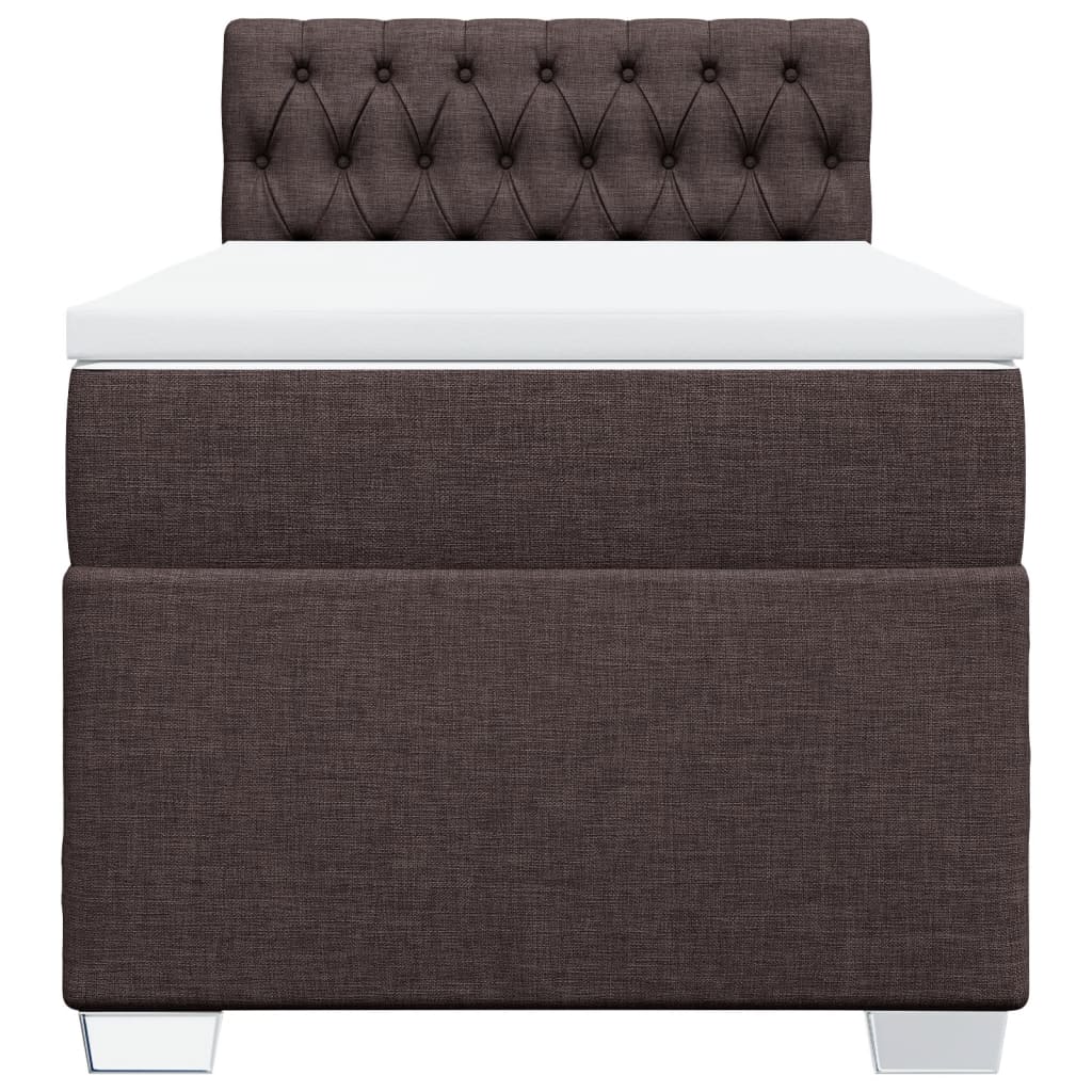Κρεβάτι Boxspring με Στρώμα Σκούρο Καφέ 90x190 εκ. Υφασμάτινο - Pakobazaar
