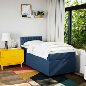 Κρεβάτι Boxspring με Στρώμα Μπλε 90x190 εκ.Υφασμάτινο - Pakobazaar