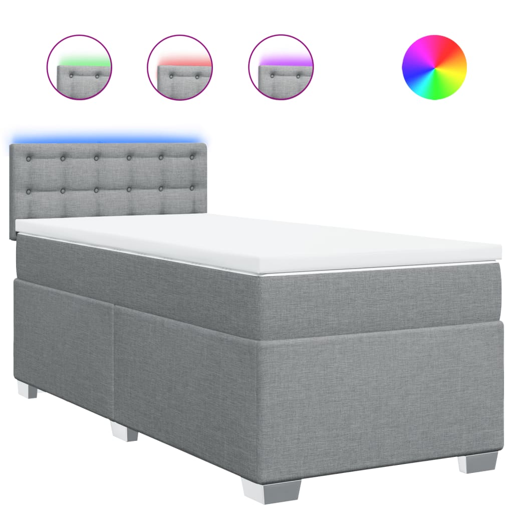 Κρεβάτι Boxspring με Στρώμα Ανοιχτό Γκρι 90x190 εκ. Υφασμάτινο - Pakobazaar