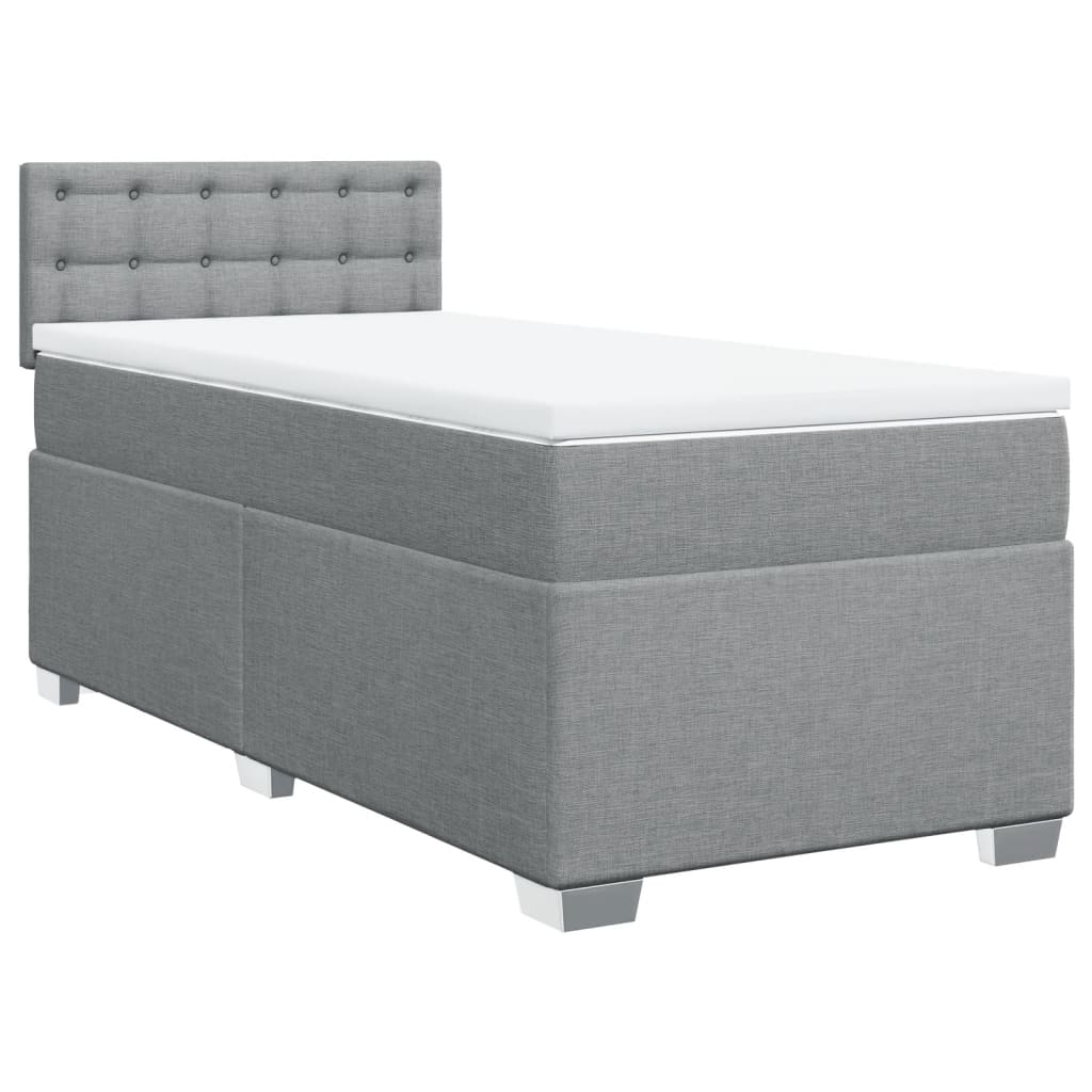 Κρεβάτι Boxspring με Στρώμα Ανοιχτό Γκρι 90x190 εκ. Υφασμάτινο - Pakobazaar
