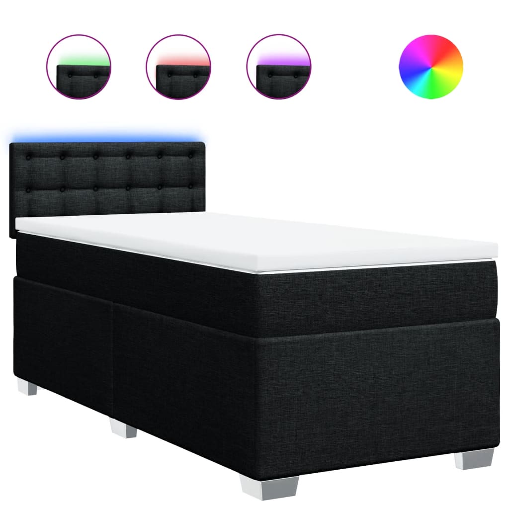 Κρεβάτι Boxspring με Στρώμα Μαύρο 90x190 εκ.Υφασμάτινο