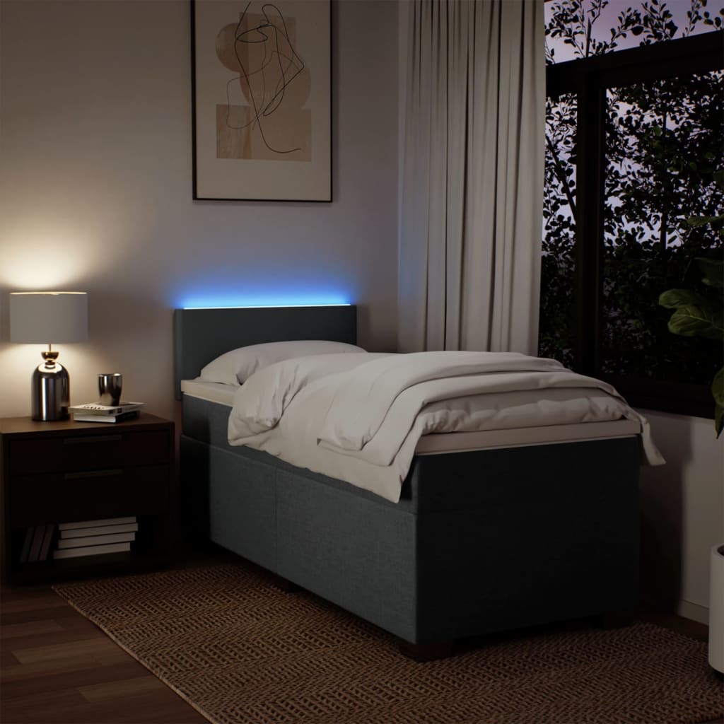 Κρεβάτι Boxspring με Στρώμα Σκούρο Γκρι 90x200 εκ. Υφασμάτινο - Pakobazaar