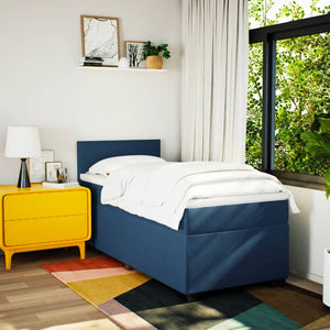 Κρεβάτι Boxspring με Στρώμα Μπλε 90x200 εκ.Υφασμάτινο - Pakobazaar