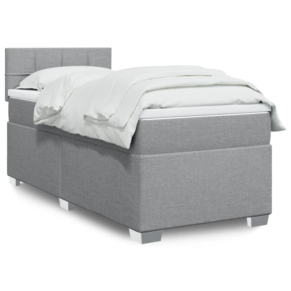 Κρεβάτι Boxspring με Στρώμα Ανοιχτό Γκρι 90x200 εκ. Υφασμάτινο - Pakobazaar