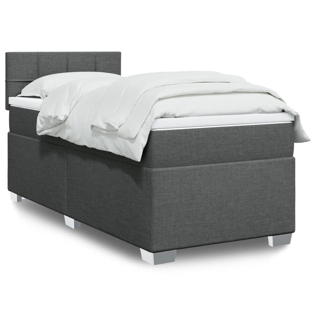Κρεβάτι Boxspring με Στρώμα Σκούρο Γκρι 90x200 εκ. Υφασμάτινο - Pakobazaar