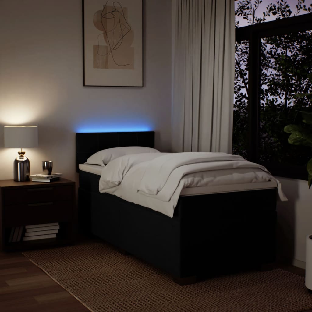 Κρεβάτι Boxspring με Στρώμα Μαύρο 90x200 εκ. Υφασμάτινο - Pakobazaar